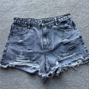 Redial Gray Distressed Denim High Rise Cutoff Shorts M/38